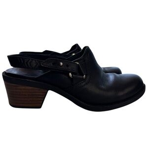 Teva Foxy Clog Leather Slip On Shoes Black Slingback‎ Sz 6.5 Adjustable